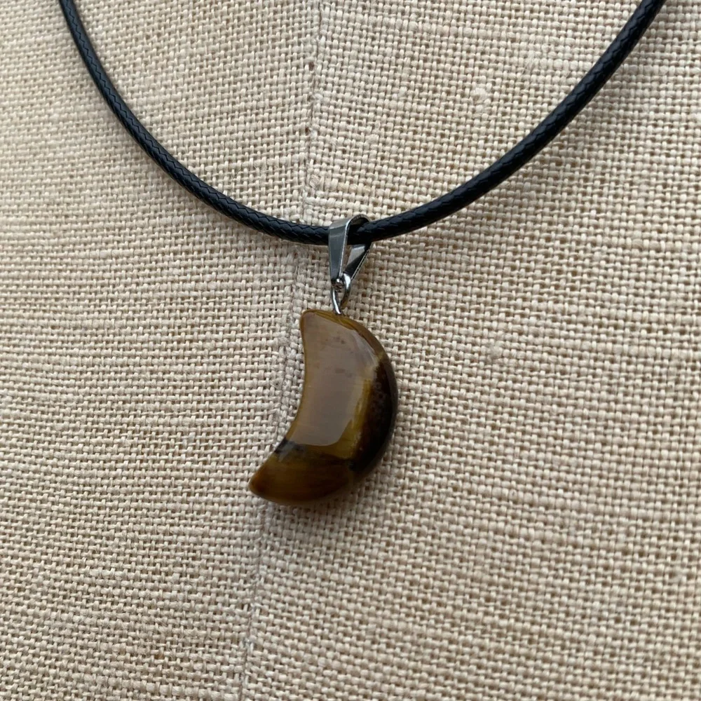 Handmade Genuine Tiger Eye Stone Mini Moon Amulet Necklace - Picture 8 of 12